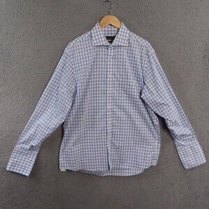 Donald J Trump Shirt 16.5 34/35 Plaid Button Up  Long Sleeve French Cuffs